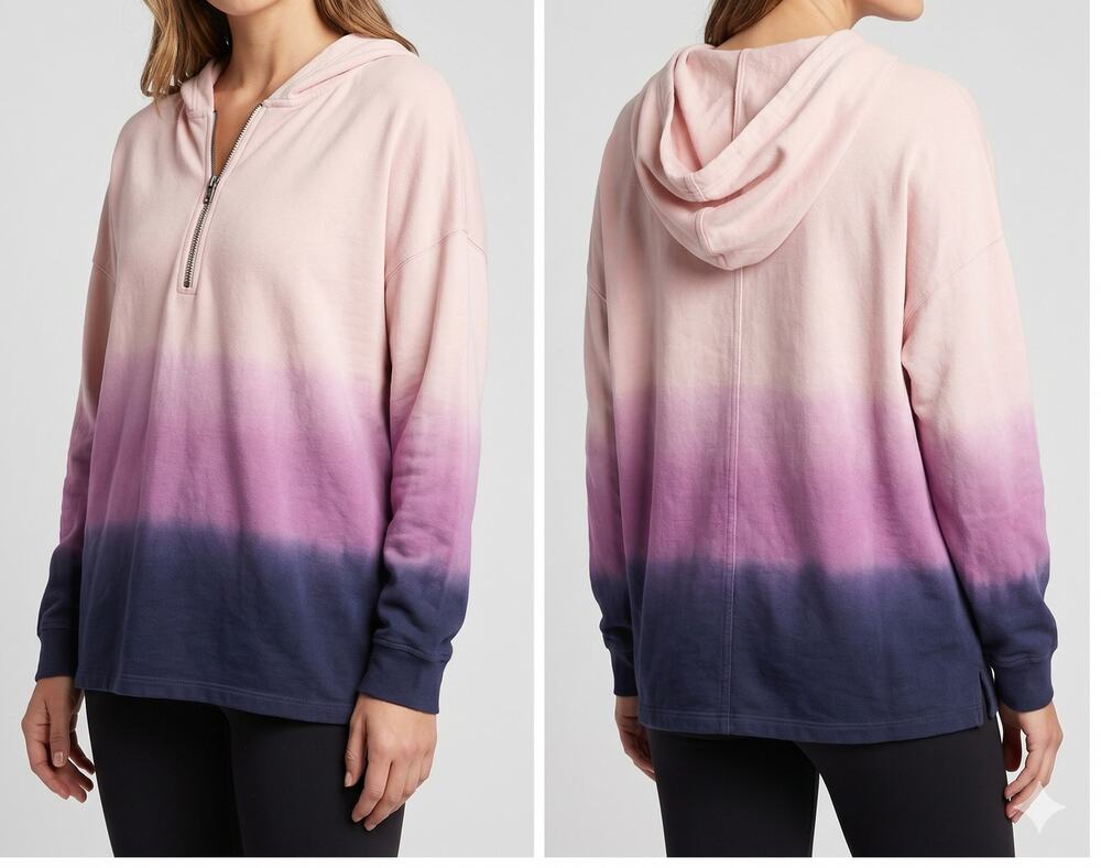 J. Jill Fit Womens Large Petite Quarter Zip Hooded Pink Purple Ombre Sweatshirt
